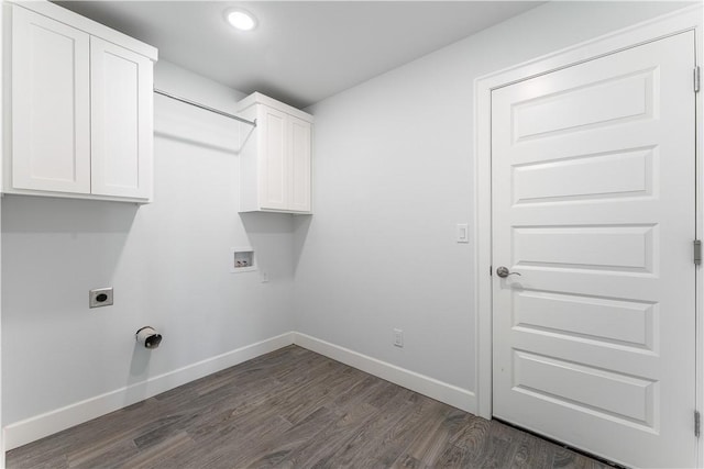 laundry area featuring hookup for a washing machine, hookup for an electric dryer, cabinet space, and baseboards