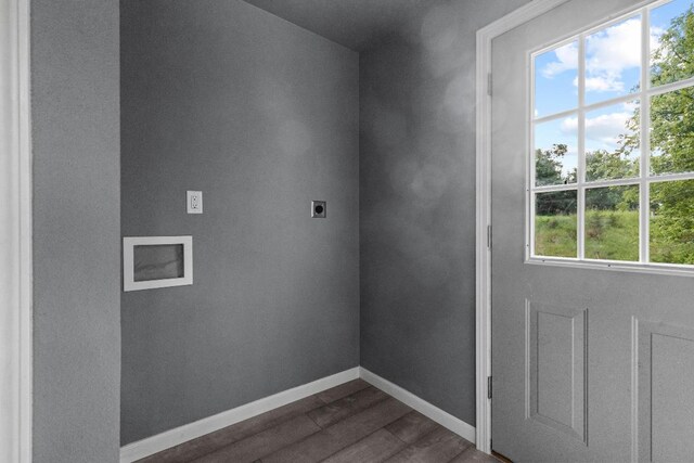 washroom with electric dryer hookup, dark hardwood / wood-style flooring, a healthy amount of sunlight, and hookup for a washing machine