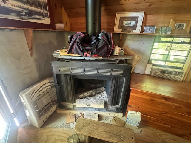 details with heating unit and a wood stove