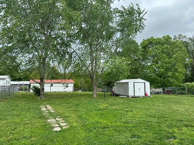 view of yard featuring a shed