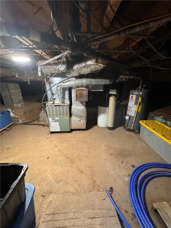 basement featuring gas water heater