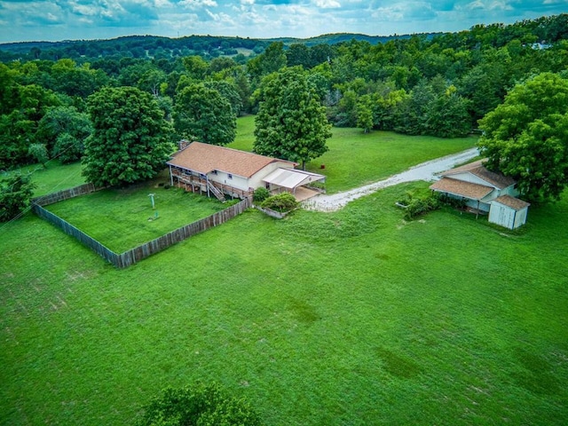 bird's eye view with a rural view and a forest view