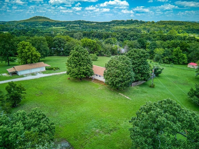 bird's eye view featuring a view of trees