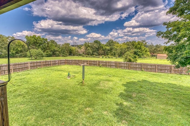 view of yard with a fenced backyard