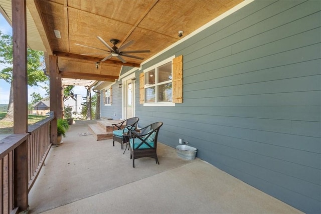 view of patio with a ceiling fan and covered porch