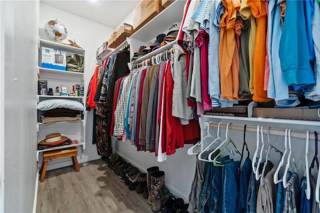 walk in closet featuring wood finished floors