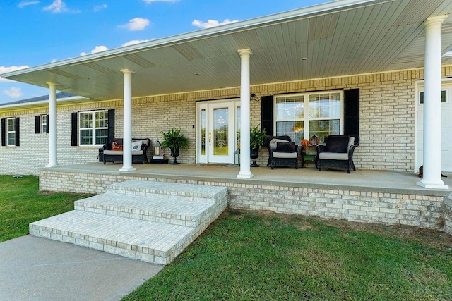 back of property featuring covered porch