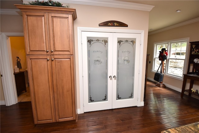 interior space with hardwood / wood-style flooring and french doors