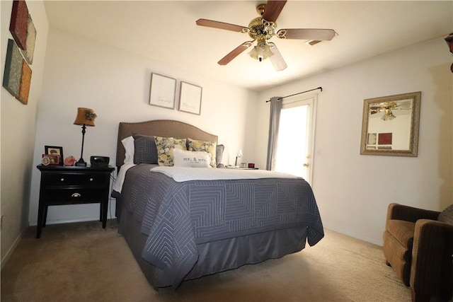 bedroom with carpet flooring and ceiling fan