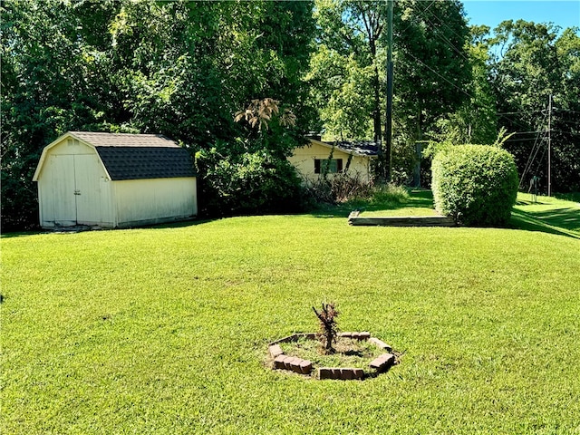 view of yard featuring a storage unit