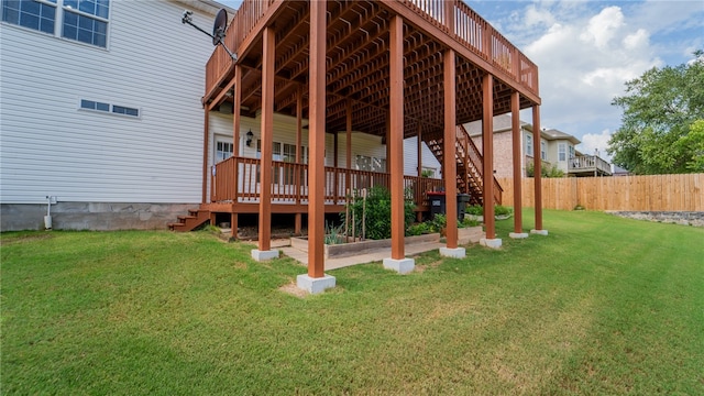 view of yard featuring a wooden deck