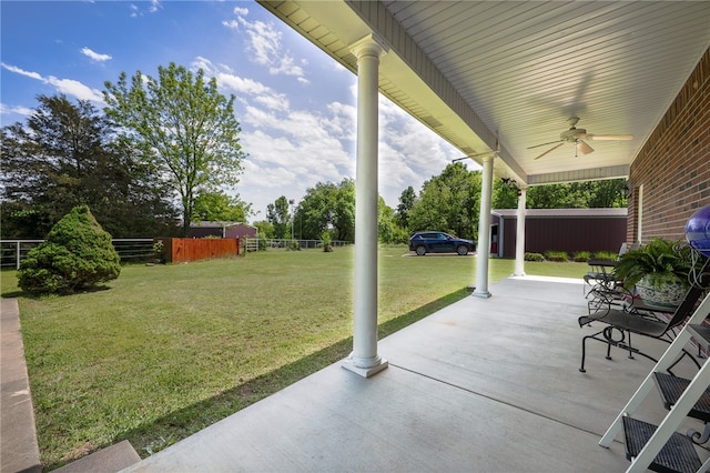 view of patio / terrace featuring ceiling fan