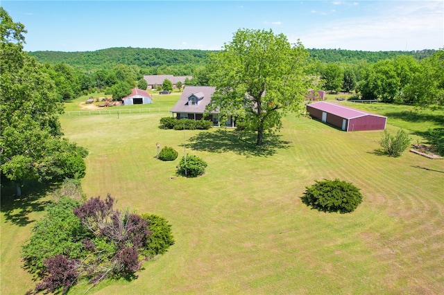 birds eye view of property featuring a rural view