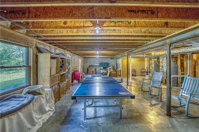 recreation room with concrete floors