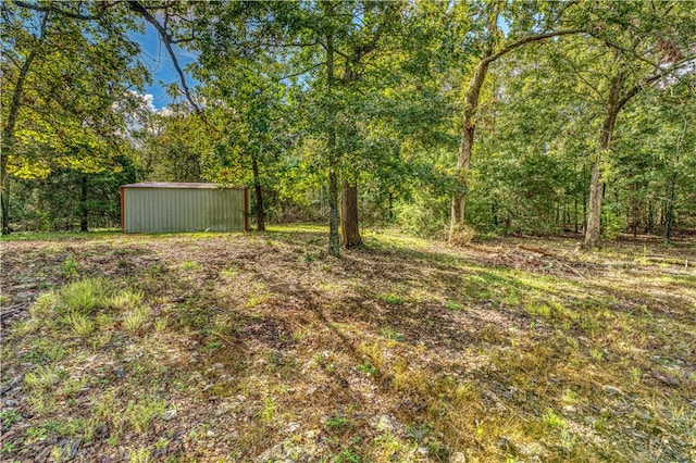 view of yard featuring a storage unit