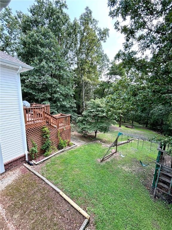 view of yard featuring a deck