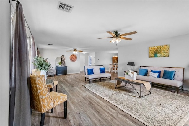57110 59th Hwy, Kansas, OK 74338 - living room featuring ceiling fan and light hardwood / wood-style floors
