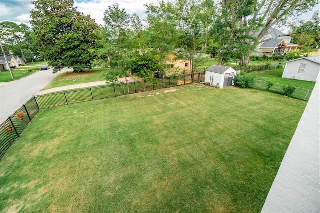 view of yard with a shed