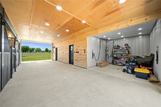 garage featuring wooden ceiling