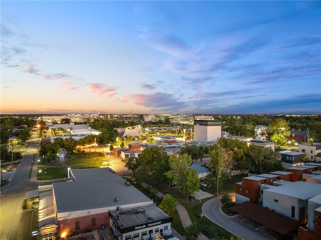 view of aerial view at dusk