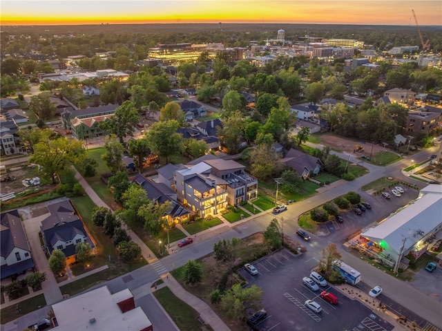 view of aerial view at dusk