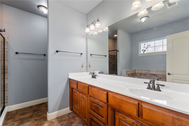 bathroom with vanity and walk in shower