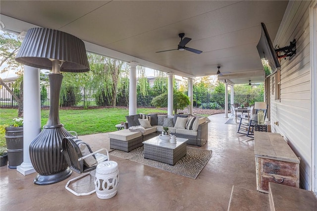 16 W Wimbledon Way, Rogers, AR 72758 - view of patio with a fenced backyard, ceiling fan, and an outdoor hangout area