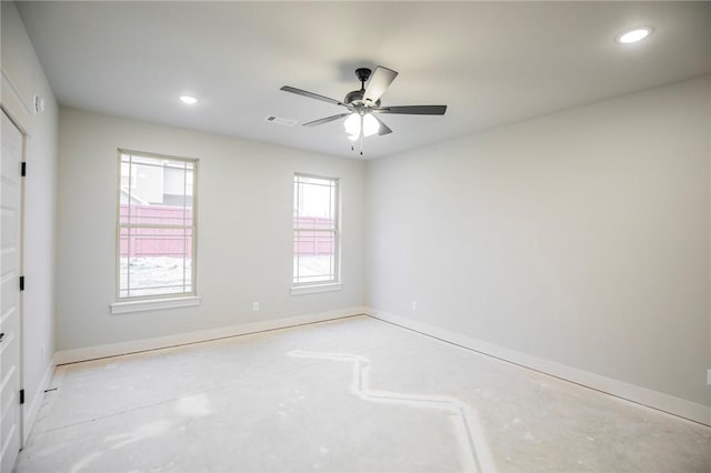 304 Doral Dr, Cave Springs, AR 72718 - spare room featuring visible vents, baseboards, recessed lighting, and ceiling fan