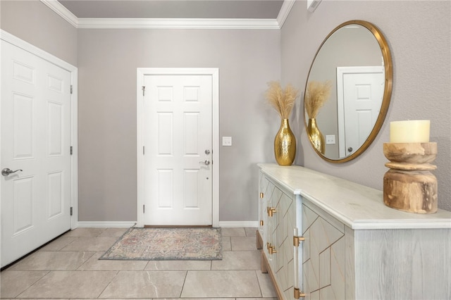 tiled entryway with ornamental molding