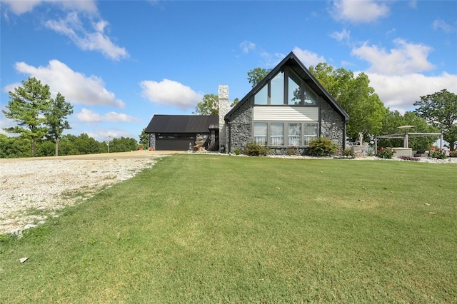 tudor home with a front yard