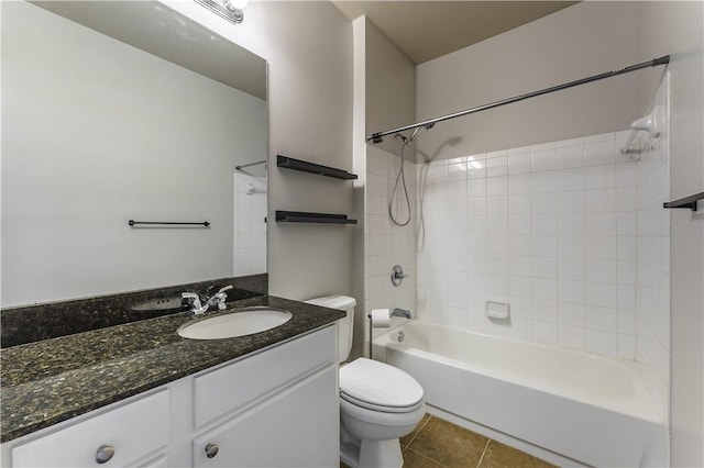 full bathroom with toilet, tile patterned flooring, vanity, and shower / bath combination