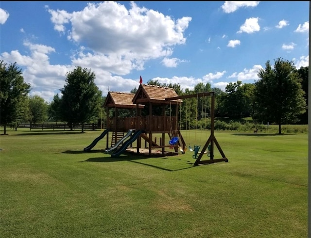 view of play area with a yard