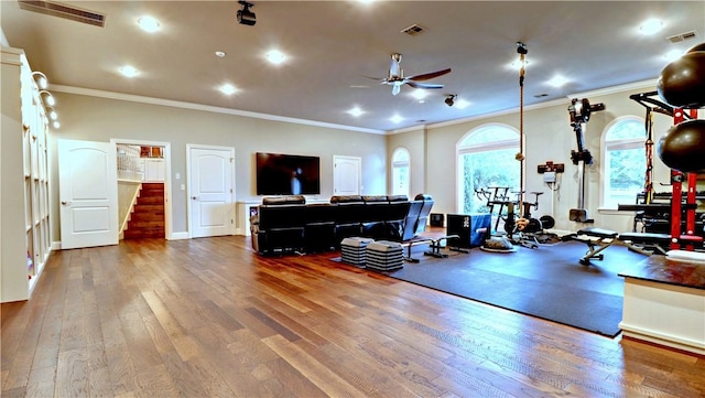 6532 Western Trails Dr, Springdale, AR 72762 - interior space featuring visible vents, a ceiling fan, and ornamental molding