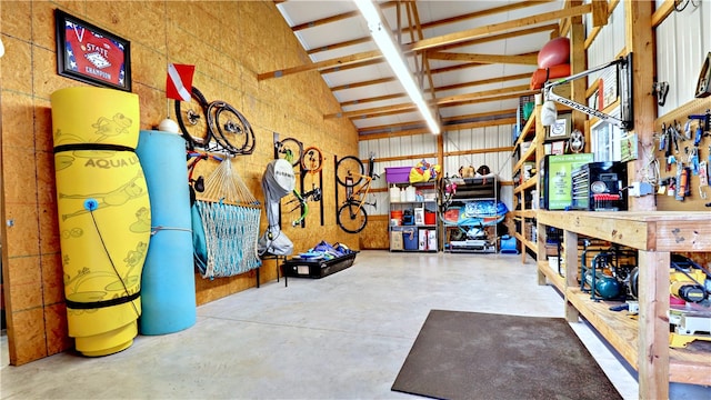 garage featuring a workshop area