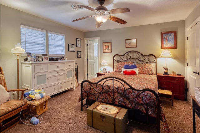 bedroom featuring carpet flooring and ceiling fan