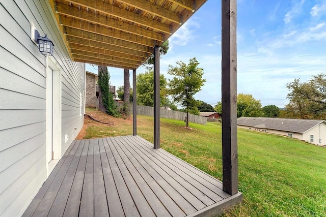 deck featuring a yard and fence