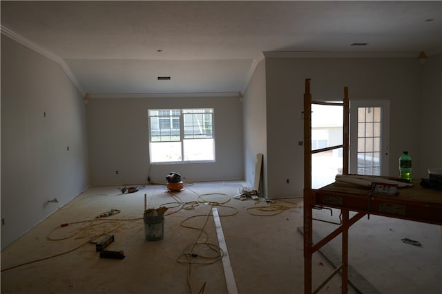 interior space with crown molding, vaulted ceiling, and a wealth of natural light