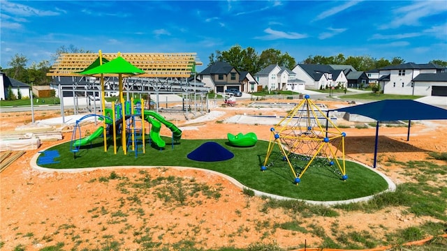 community play area with a residential view