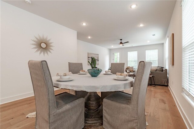 427 E Martin Luther King Jr Blvd, Fayetteville, AR 72701 - dining area with light wood finished floors, ceiling fan, and recessed lighting