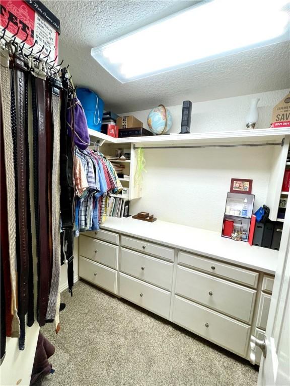 spacious closet featuring light colored carpet