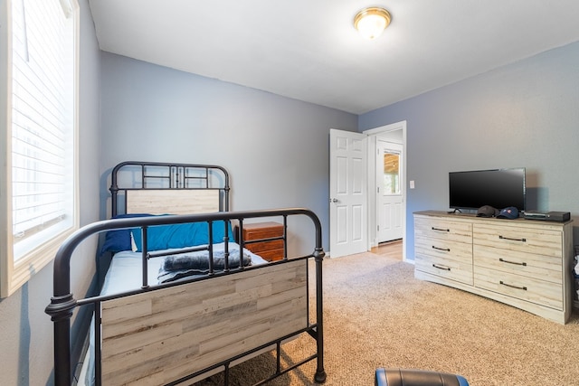 bedroom with multiple windows and light colored carpet