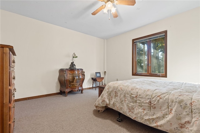 bedroom featuring ceiling fan and carpet floors