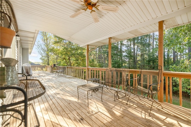 wooden terrace with ceiling fan