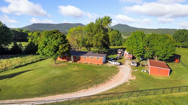 aerial view with a mountain view and a rural view