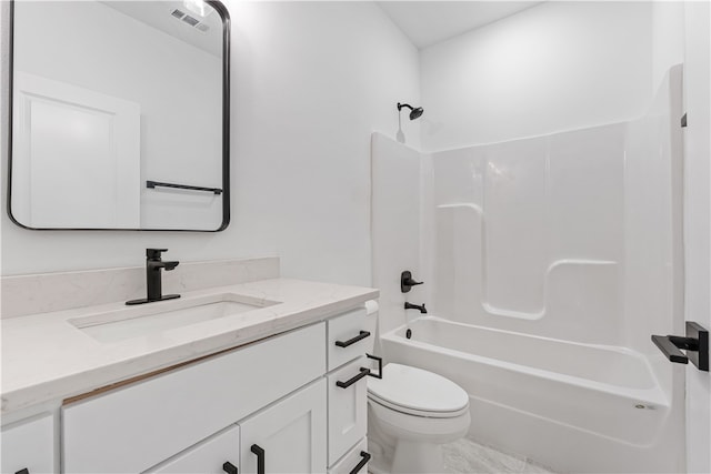 full bathroom with toilet, shower / washtub combination, and vanity