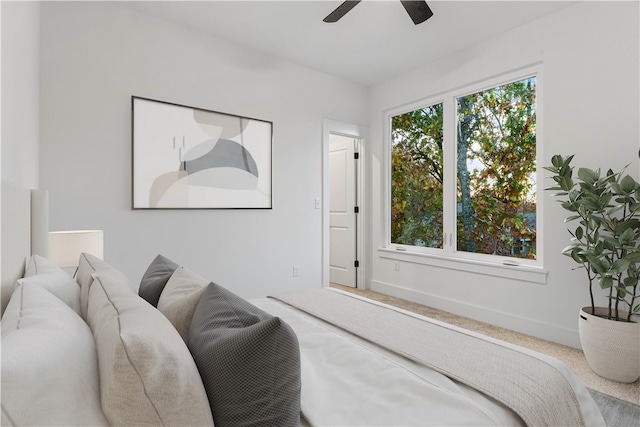 bedroom featuring carpet floors and ceiling fan