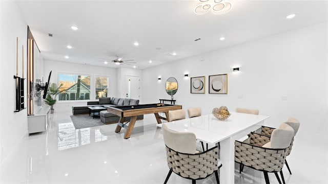 game room featuring ceiling fan and light tile patterned floors