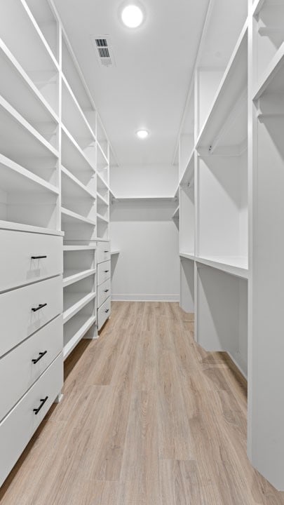 spacious closet featuring light wood-type flooring