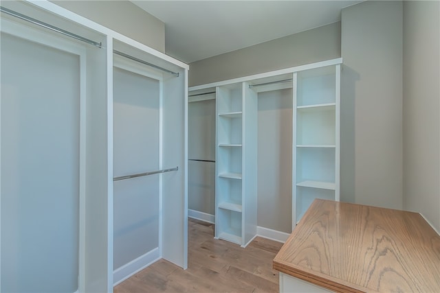 walk in closet with light wood-type flooring