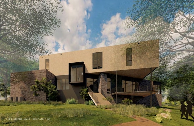 view of front of property featuring stairs and stucco siding